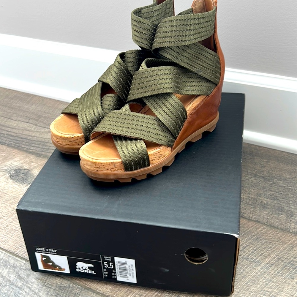 Sorel Joanie II Strap Gladiator Wedge Sandal- Olive